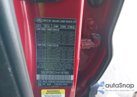 2017 Land Rover Range Rover Evoque Se/Se Premium z USA, uszkodzony, nr VIN SALVP2BG1HH187665